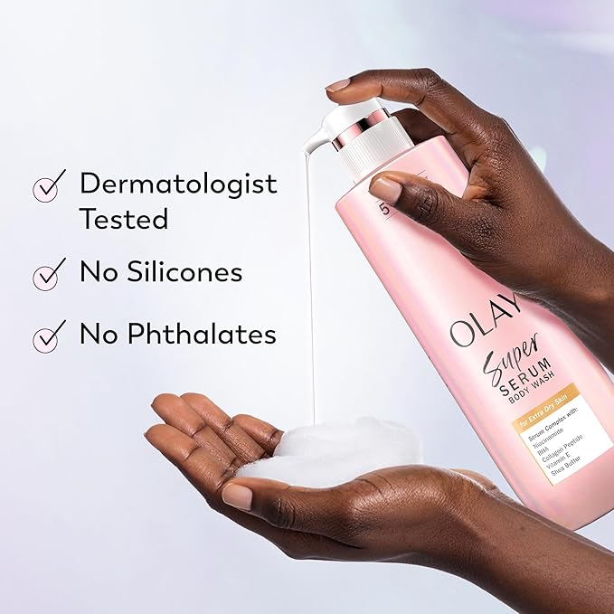 Olay Super Serum Body Wash for Extra Dry Skin, 24hr Long Lasting Hydration - Image 9