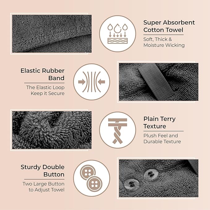 Lili&James 100% Cotton Hair Towel Wrap Quick Dry Super Absorbent Turban Head - Image 5