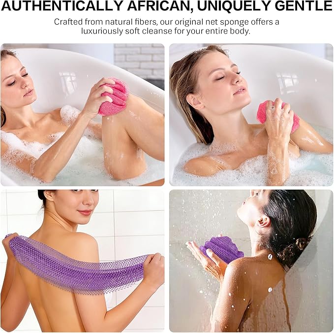 UJFQBH African Net Sponge Authentic 2-Pieces Exfoliating Body Scrubber - Image 2