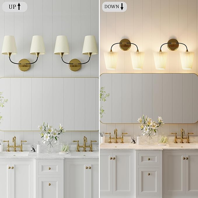 Bathroom Vanity Light with Fabric Shade, 2-Light Bathroom Vanity Light Over - Image 8
