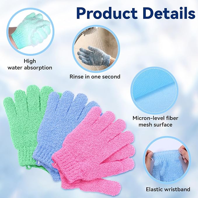 6 Pack African Net Sponge Exfoliating Glove Set, Including 3 Pcs Bath Sponge - Image 3
