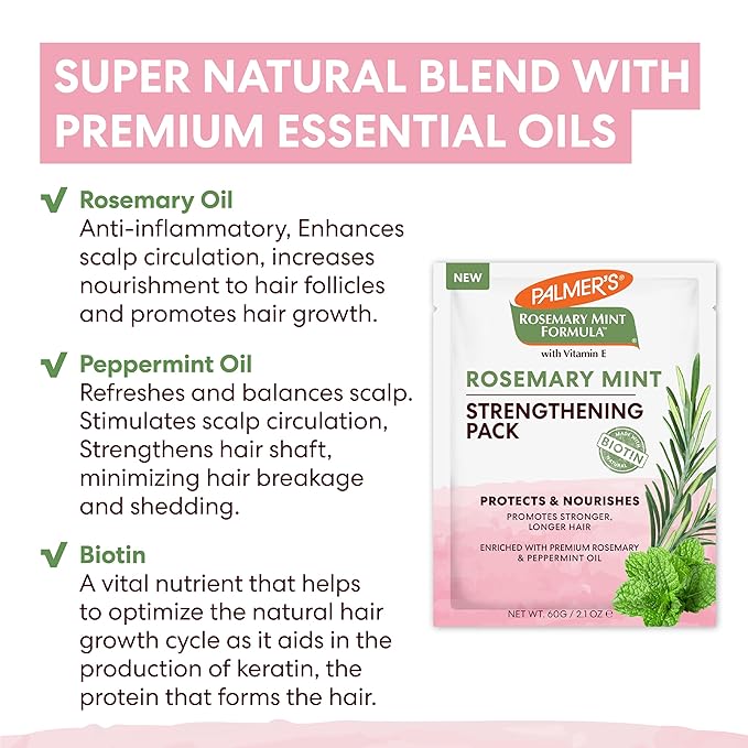 Palmer's Hair Mask, Rosemary Mint Strengthening Pack, 2.1 oz, Promotes Stronger - Image 3