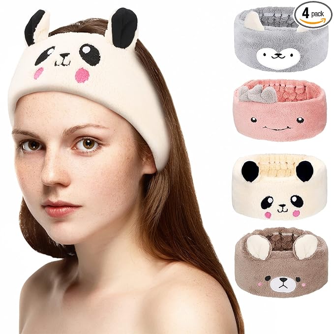 Chuangdi 4 Pieces Animal Hair Bands Face Wash Headband Spa Animal Ears by Chuangdi