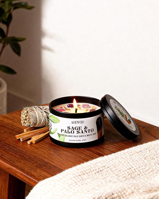 AOOVOO 2 Pack Sage & Palo Santo Candles – Cleansing Candle - Image 3