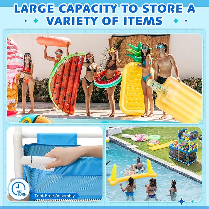 Briwooody 2-Tier Pool Float Storage Bin, 333 Gallon Large Rolling Pool Toy - Image 6