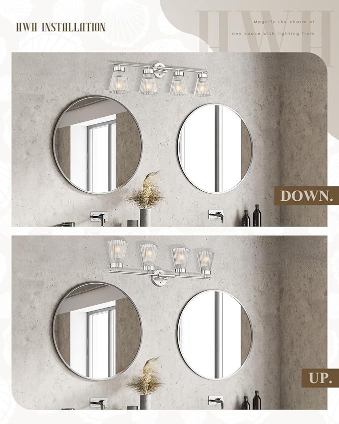 4-Light Bathroom Vanity Light Fixtures, HWH Brushed Nickel Bathroom Vanity - Image 5