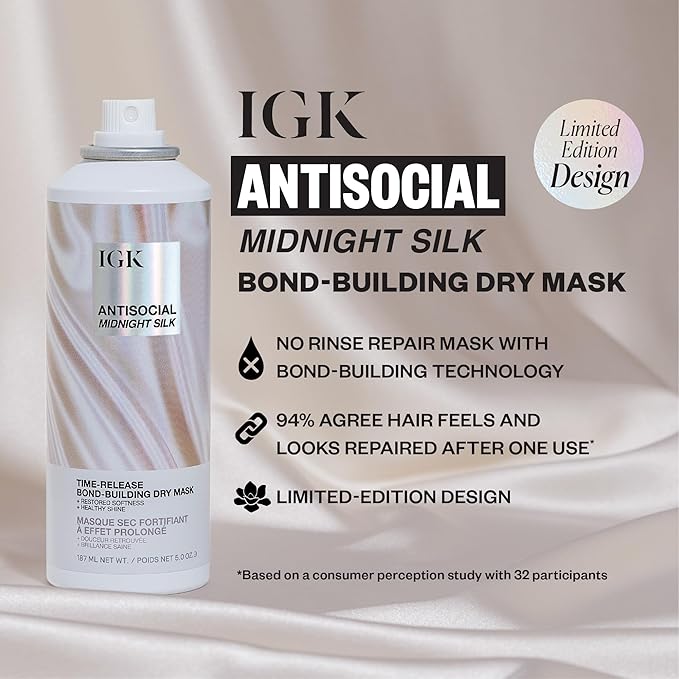 IGK Antisocial Midnight Silk Bond-Building Dry Hair Mask – No-Rinse Leave-In - Image 2