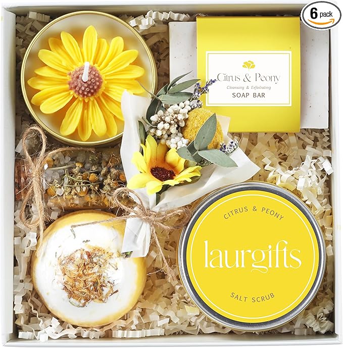Birthday Gifts for Women – Yellow Sunshine Spa Gift Box, Luxury Bath & Self by LaurGifts
