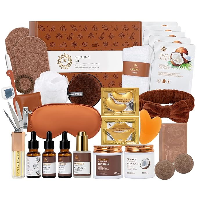 Mother's Day Gifts, Coconut 32 Pcs Facial Skin Care Kit, Home Spa & Self-Care by RAROSAACCA