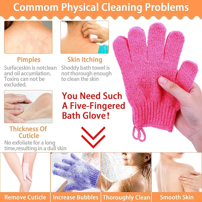 anezus Exfoliating Gloves, 6 Pairs Shower Scrub Gloves Bath Loofah Glove - Image 5