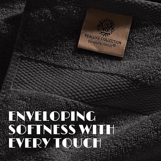 White Classic Wealuxe Black Bath Towels 24x50 Inch, Cotton Towel Set - Image 3