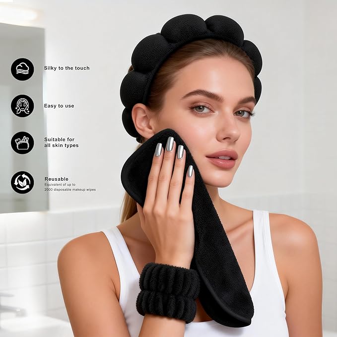 Real Perfection Spa Headband for Washing Face, Skincare Headband Wristband Set - Image 6