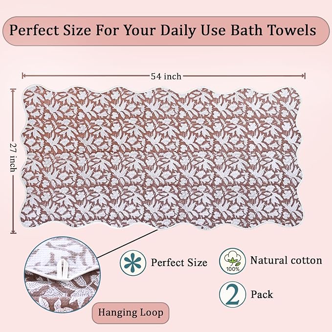 Ridhi Block Print Oak Brown Cotton Spa/Beach Towel 27"x54" Set of 2 Handmade - Image 4