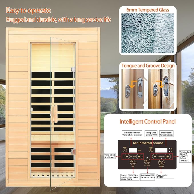 2 Person Infrared Sauna, Low EMF Far Infrared Sauna, Canadian Hemlock Wood Sauna - Image 5