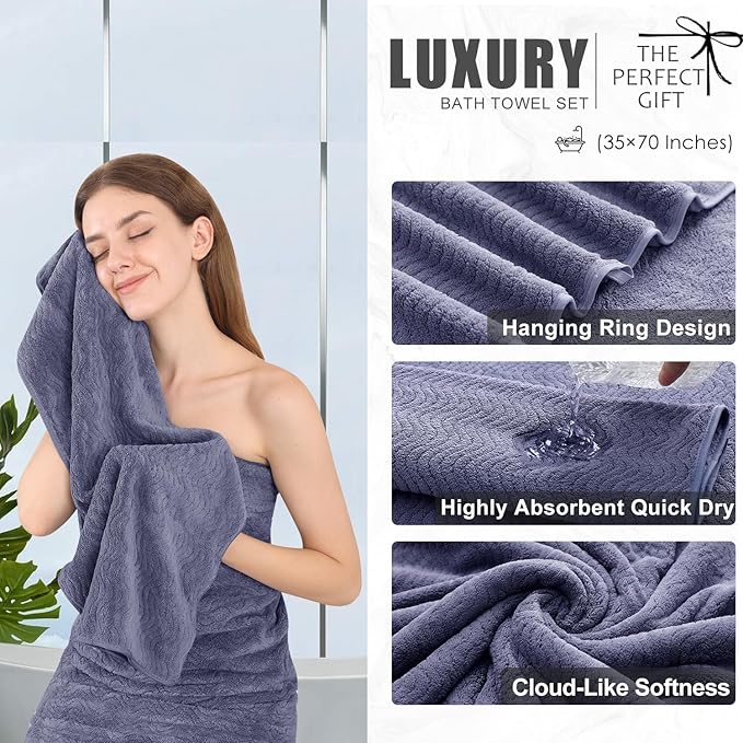 8 Piece Bath Towel Set |2 Oversized Large Bath Sheet, 2 Hand Towels, 4 - Image 3