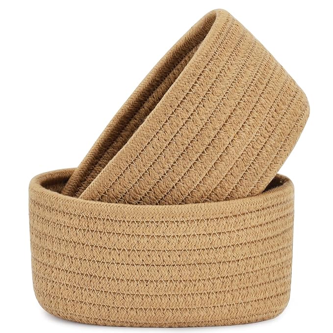 【2 Pack】ABenkle Small Woven Baskets, Tiny Oval Shallow Storage Baskets by ABenkle