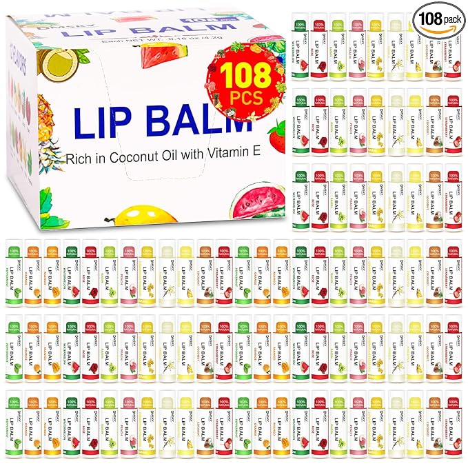 DMSKY Lip Balm 108 Pack, Natural Lip Balm Bulk by DMSKY