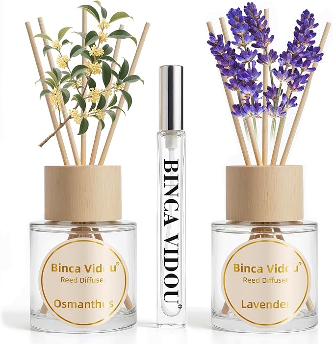 Reed Diffuser Set, Binca Vidou Lavender & Osmanthus Natural Perfume Scent Oil by BINCAVIDOU