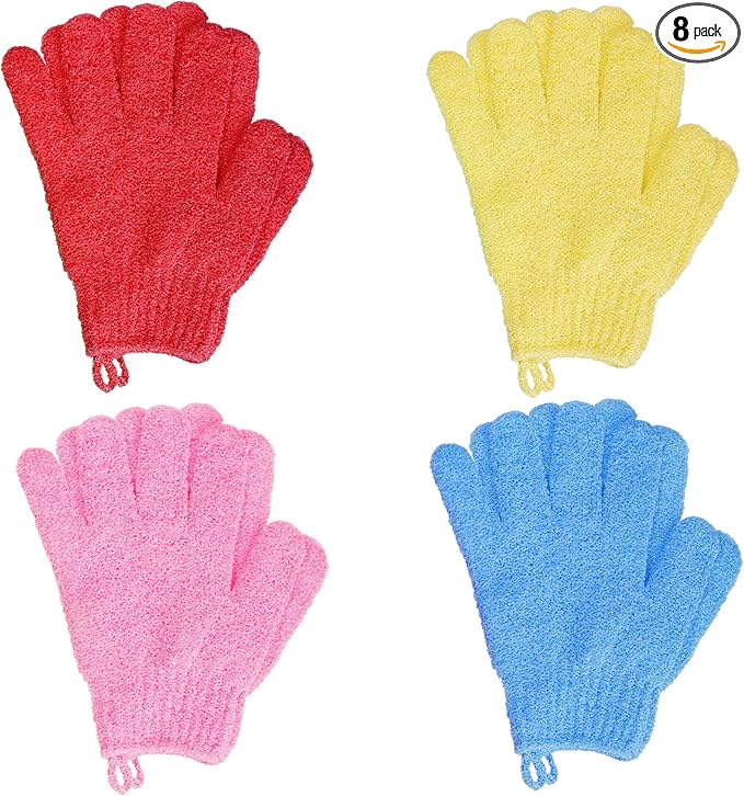 4 Pairs Bath Exfoliating Gloves Scrub, Double Sided Bath Mitts Scrubs by Ishua