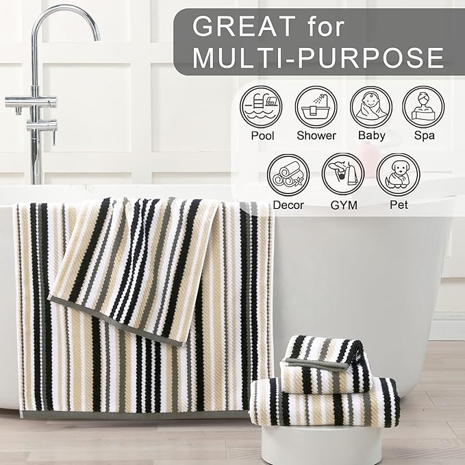 Luxury Black Striped 6-Piece Towel Set - Image 4