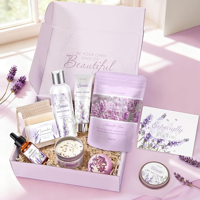 Gifts for Women, Lavender Bath and Body Gift Basket Relaxing Spa Self Care Gift - Image 3