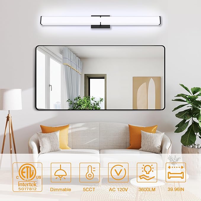 Bathroom Light Fixtures: 40 Inch ETL Certified LED Bathroom Vanity Light 5000K - Image 6