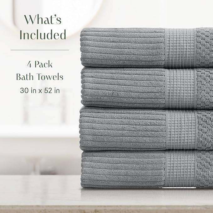 Springtree Home 100% Cotton Bath Towel Set of 4 | Super Soft & Absorbent - Image 2
