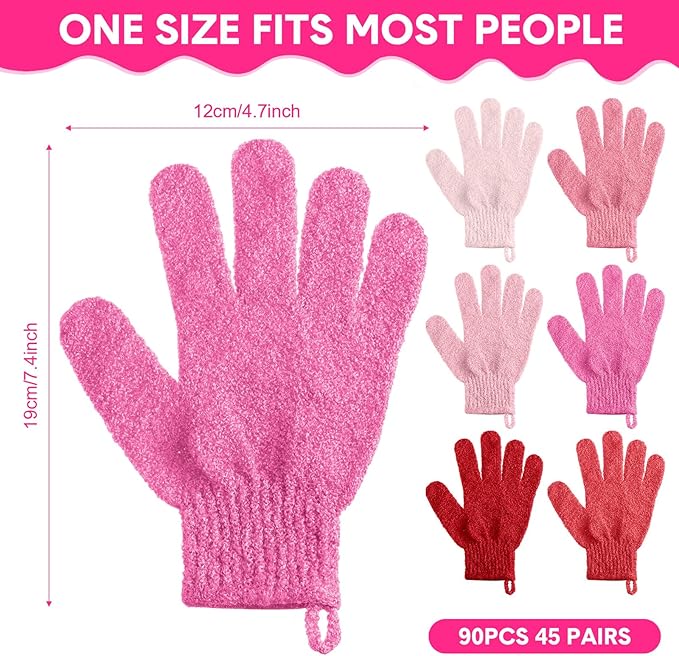 Cuffbow 90 Pcs 45 Pairs Exfoliating Double Sided Bath Gloves - Image 2