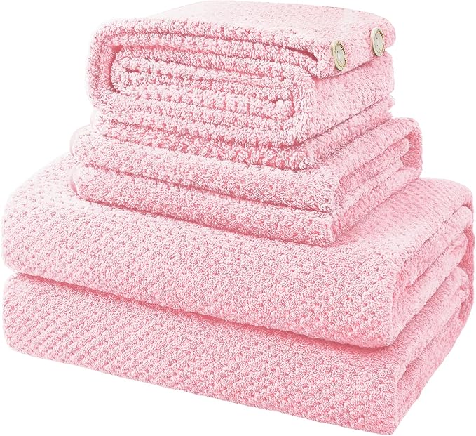 MaopaoBeauty Pink Towels 4 Piece Pink Towel Set, 35x70 in Extra Large Bath by BESTCHOICEFORYOU%EF%BC%81