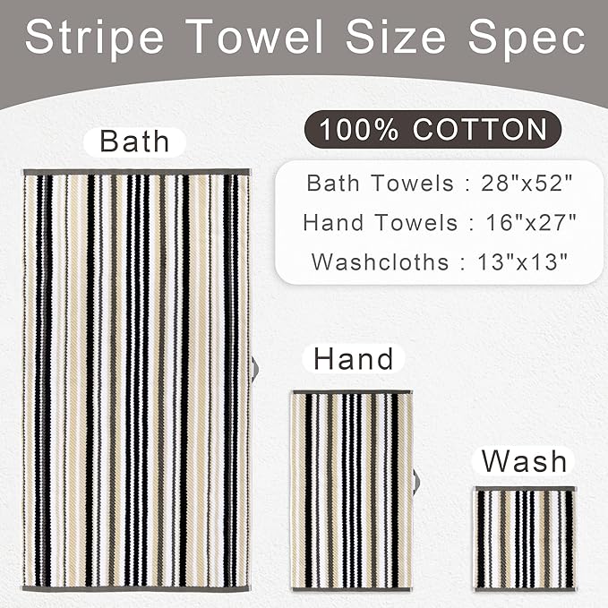 Luxury Black Striped 6-Piece Towel Set - Image 2