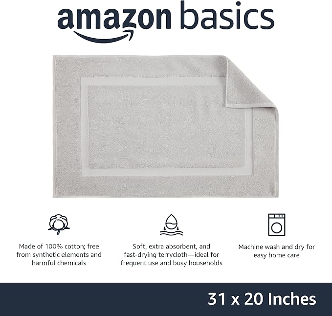 Amazon Basics Banded Bathroom Bath Rug Mat, 100% Cotton, 31 x 20 inches - Image 3