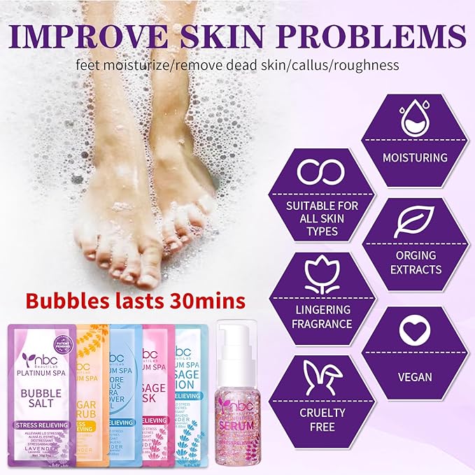 Pedicure Kit Foot Soak Set: Bubble Salt, Sugar Scrub, Massage Mask, Massage - Image 2