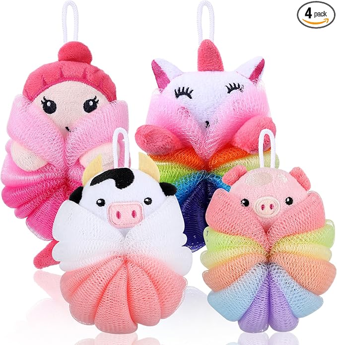 Tatuo 4 Pcs Animal Bath Loofahs Kids Body Loofah Cartoon Shower Cute Bath by Tatuo