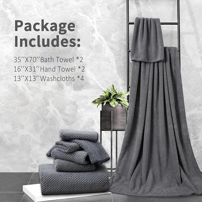 8 Piece Bathroom Towel Set Dark Gray |2 Oversized Large Bath Towels Sheet - Image 7