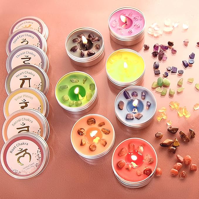Inspireyes Chakra Candles Set of 7, Meditation Crystal Scented Candles Gift Set by Inspireyes