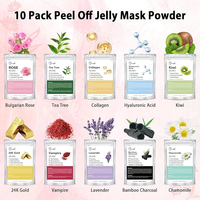 Pjordo Jelly Masks Set for Facials Professional Spa, 10 Pack Jelly Mask Powder - Image 2