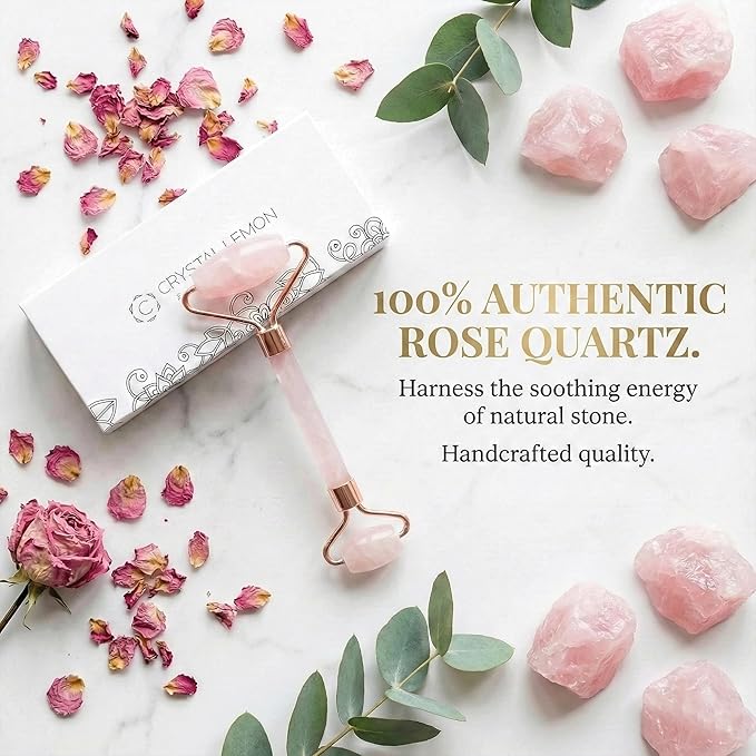 C CRYSTAL LEMON Rose Quartz Facial Roller - Image 4