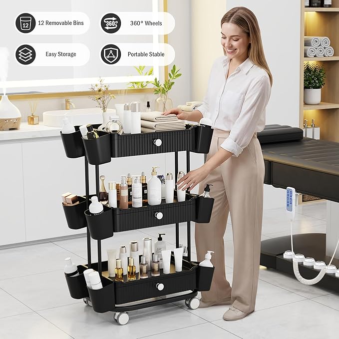 3 Tier Drawer Shelf Beauty Cart - Image 3