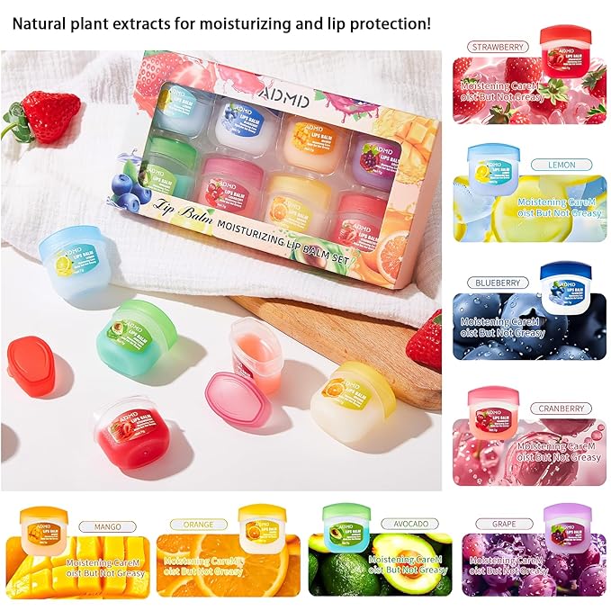 Lip Balm Lip Moisturizing Set 8 kinds of fruit flavor lip mask, 4-in-1 lip care - Image 5