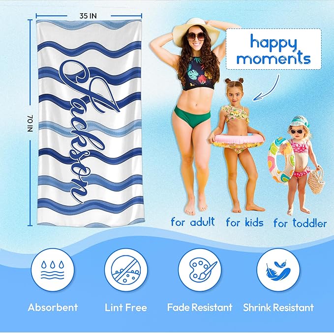 JML Custom Beach Towel with Name, Personalized Microfiber Beach Towel with Name - Image 3