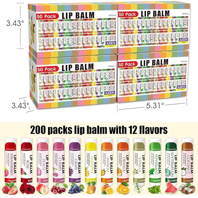 AZEN 200 Pack Lip Balm Bulk, Moisturizing Lip Balms - Image 8