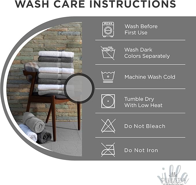 100% Cotton Bath Towel Set of 12-4 Bath Towels, 4 Hand Towels, 4 Wash Cloths - Image 6