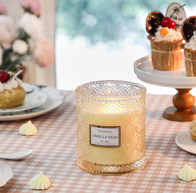 Vanilla Bean Candle, Large Decorative Glass Candle 19oz, Luxury Soy Wax Scented - Image 2