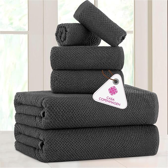 CASA COPENHAGEN EcoPop 6Pcs 100% Cotton Large Designer Towels Gift Set- Pine - Image 2