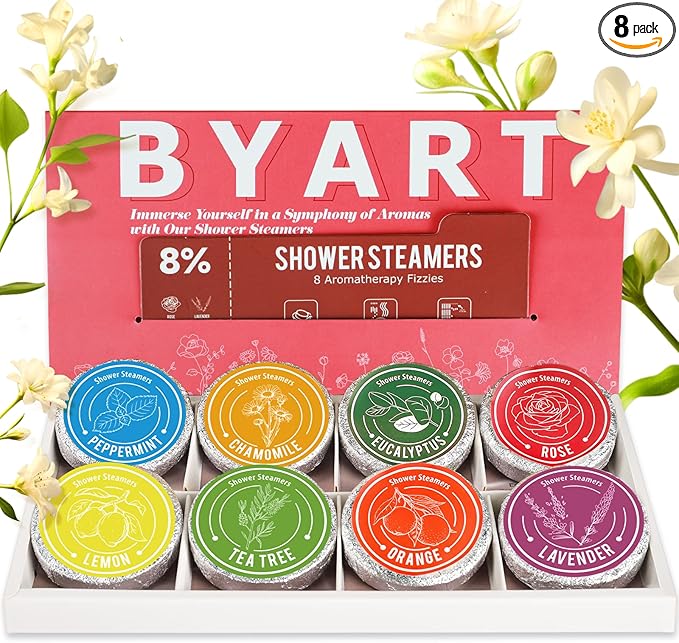 Shower Steamers Aromatherapy, 8% Natural Essential Oils, Women/Men Spa Steamer by BYART