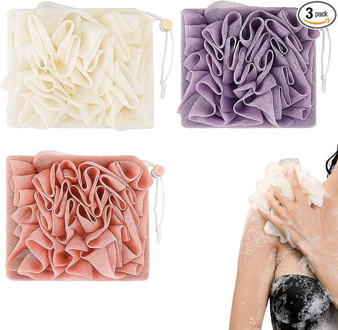 3 Pcs Washcloth Loofah Combo, 2 in 1 Bath Loofah Sponge by Swiffen