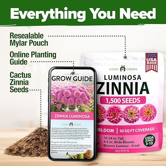 HOME GROWN Pink Zinnia Seeds – 1500 Luminosa Zinnias, Fast Blooming, Heat - Image 5