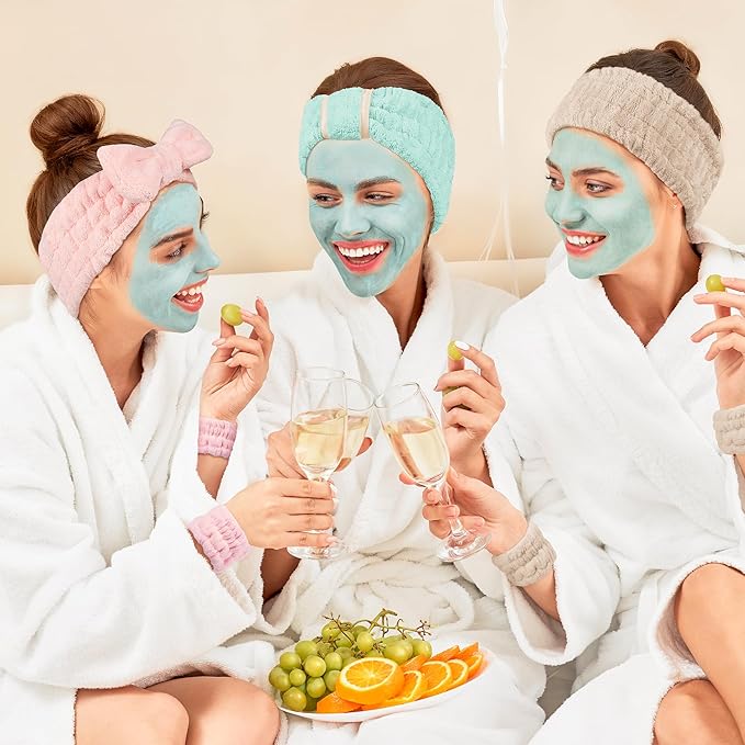 DiyJibb 9 Pcs Spa Headband for Washing Face, Skincare Headband and Wristband Set - Image 3