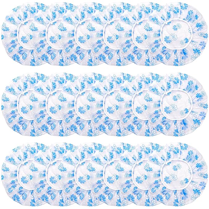 18Pcs Plastic Shower Caps for Women Waterproof Bath Caps Bathing Hair Cap by ZGQHZR
