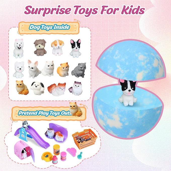 Kids Bath Bombs with Surprise Inside, Dog & Cat Toys Pretend Playset, Bubble - Image 4